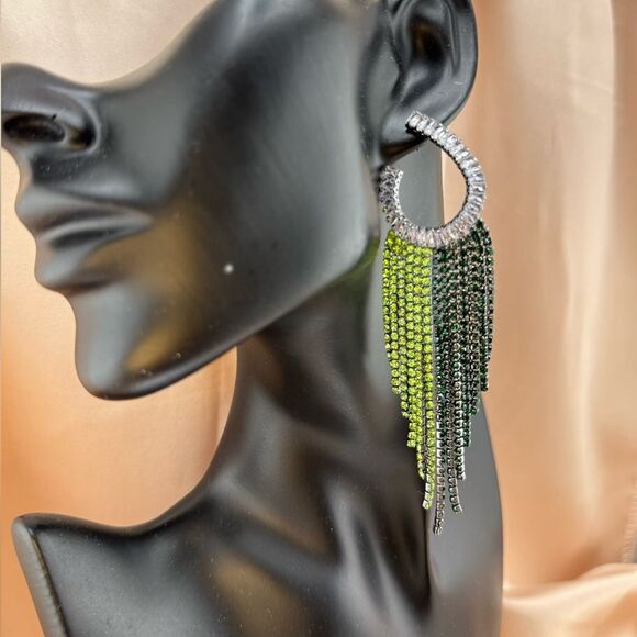 Glam Green & Black Crystal Fringe Earrings — Luxe Statement Jewelry - Picture 10 of 11